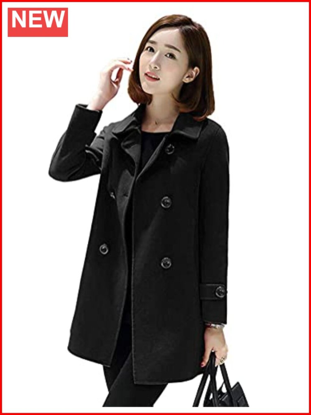 Wool Blend Double Breasted Pea Coat Classic Fit Long Sleeve Side Pockets